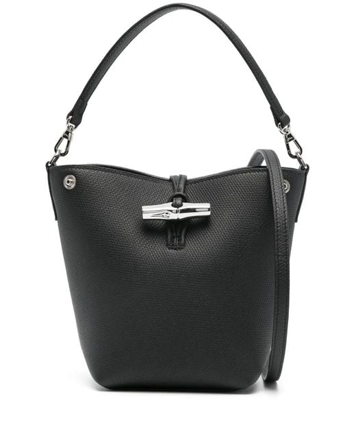 Longchamp Black Xs Roseau Leather Bucket Bag