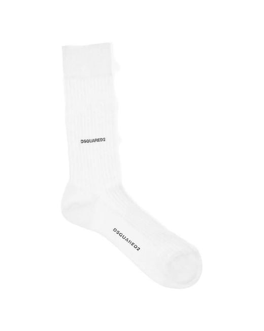 DSquared² White Logo-Embellishment Ribbed Socks for men