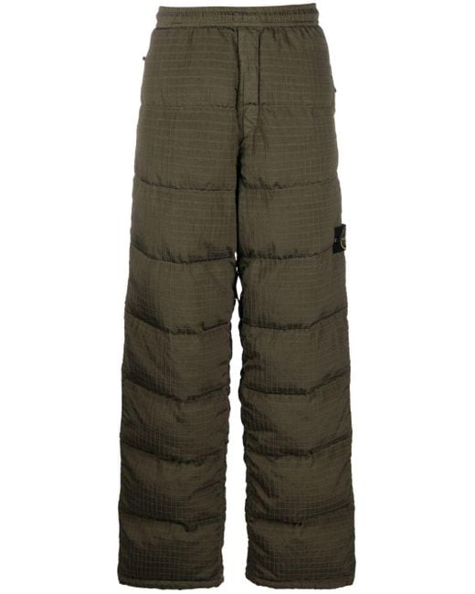 Stone Island Compass Logo-patch Padded Wide-leg Trousers in Green