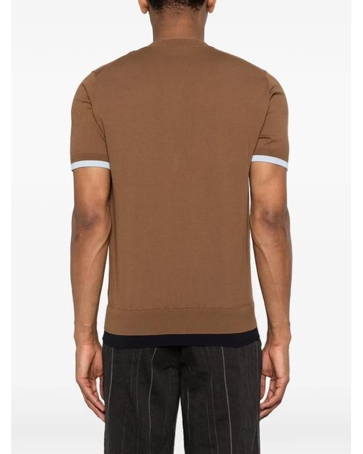 Paolo Pecora Brown V-Neck Panelled T-Shirt for men