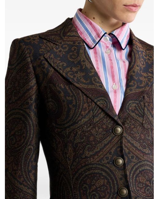 Etro Black Single-Breasted Wool-Blend Jacquard Jacket With Paisley Motif