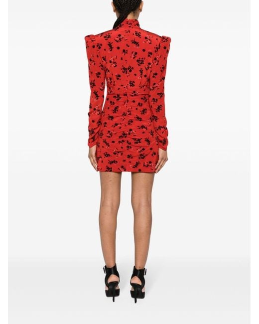 Alessandra Rich Zijden Mini-jurk Met Bloemenprint in het Red