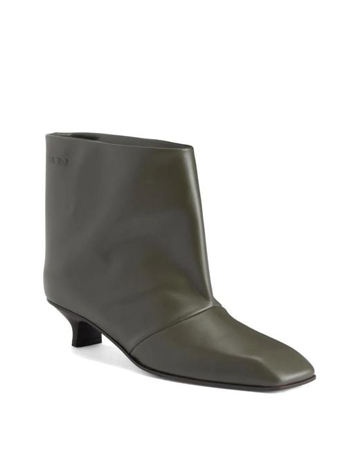 Vicini Green Square-Toe Leather Ankle Boots