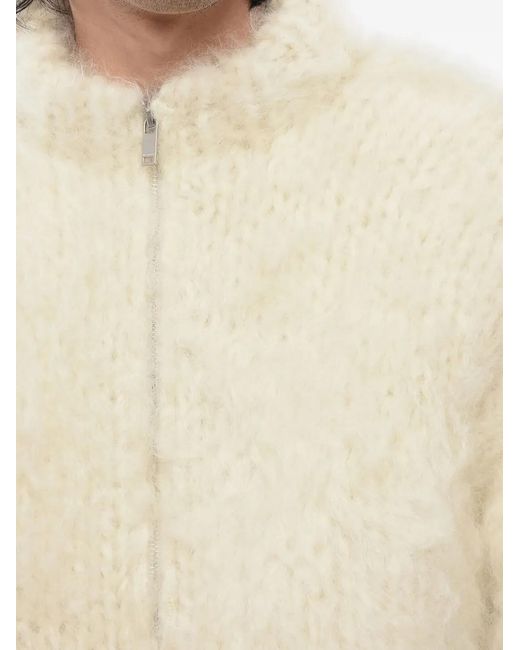 Jil Sander Natural Fuzzy Zip-Up Wool Cardigan for men