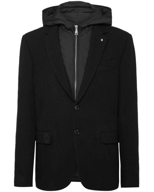 Billionaire Black Layered Hoodie Notch Lapels Blazer for men