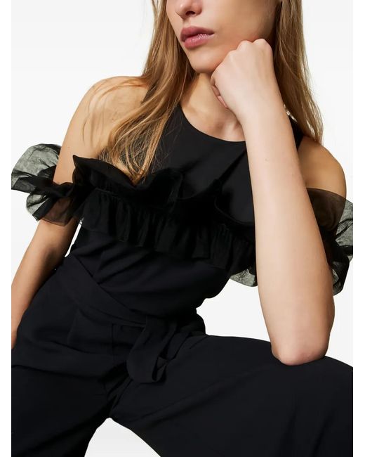Twinset Black Ruffle-Detail Wide-Leg Jumpsuit