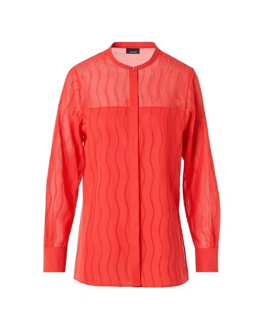 Akris Red Blouse Wave À Broderie Anglaise