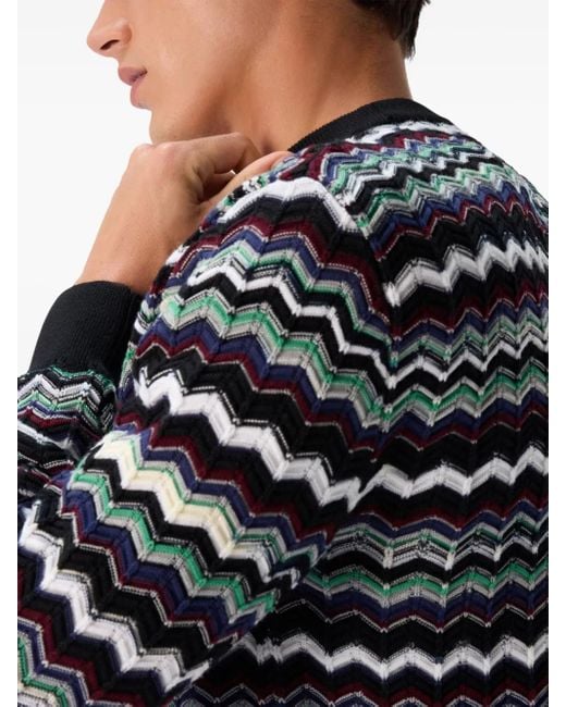 Missoni Black Zigzag-Pattern Crew-Neck Sweater for men