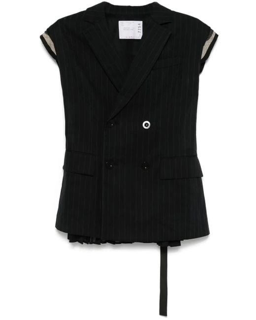 Sacai Black Pinstriped Waistcoat