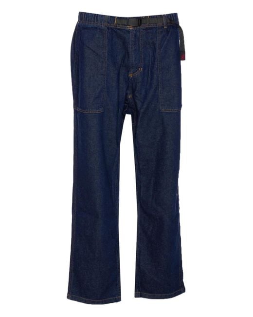 Gramicci Blue Elastic-Waist Belted Tapered Jeans for men
