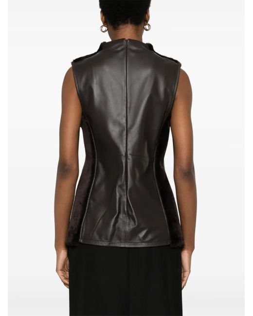 Totême Black Shearling-Panel Top