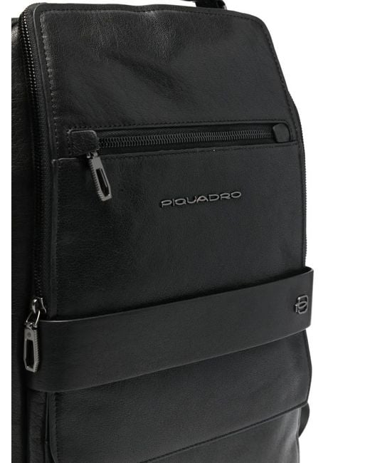 Piquadro Black Logo-Lettering Backpack for men