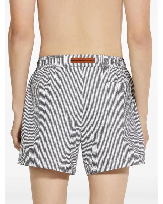 メンズ Zegna ストライプ トランクス水着 Gray