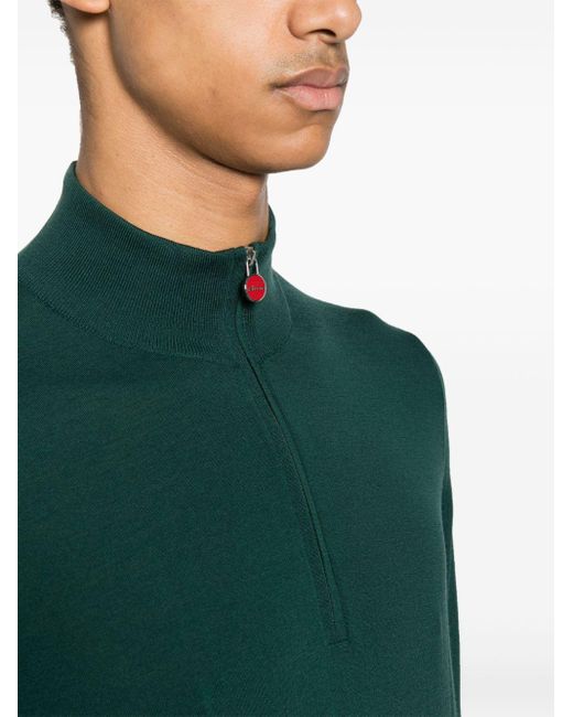 Kiton Green High-neck Half-zip Wool Jumper for men