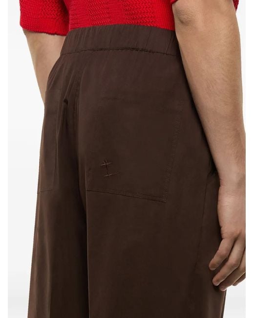 Laneus Brown Elasticated-Waistband Front-Pleat Trousers for men
