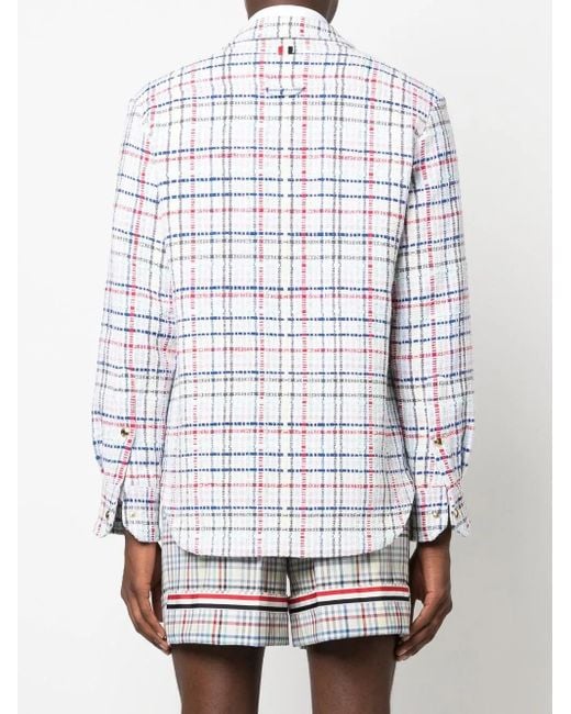 Thom Browne Blue Gingham Check Tweed Overshirt for men