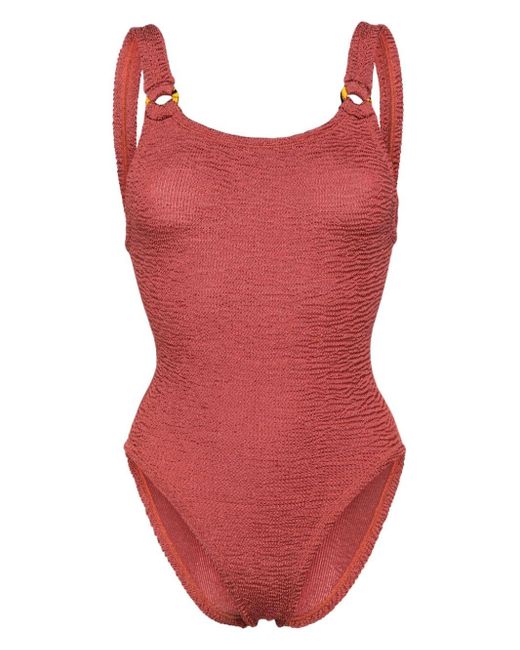 Hunza G Red Domino Crinkled-effect Swimsuit