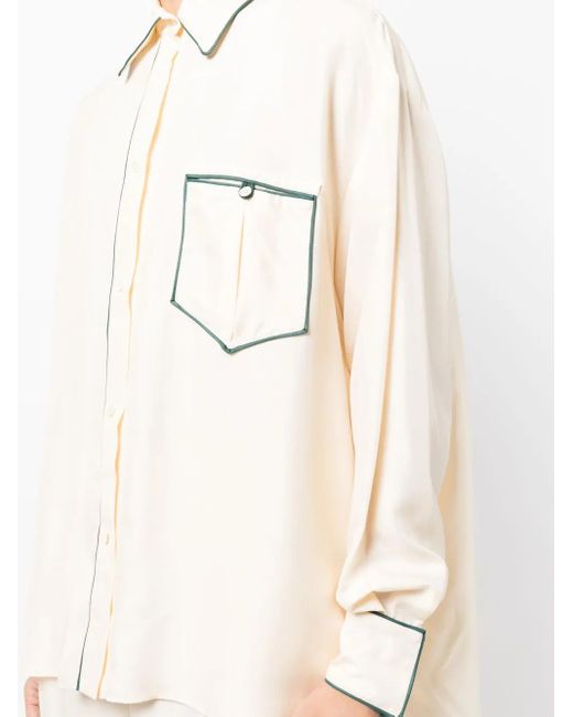 メンズ Bally コントラストパイピング シルクシャツ Natural