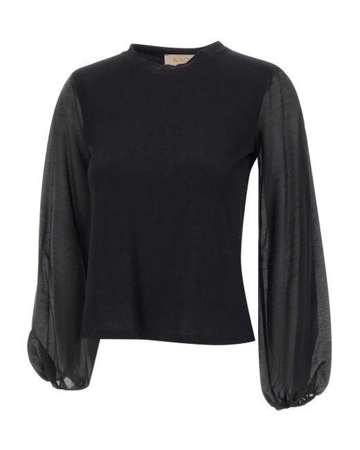 Kaos Black Balloon-Sleeve Cotton Blouse