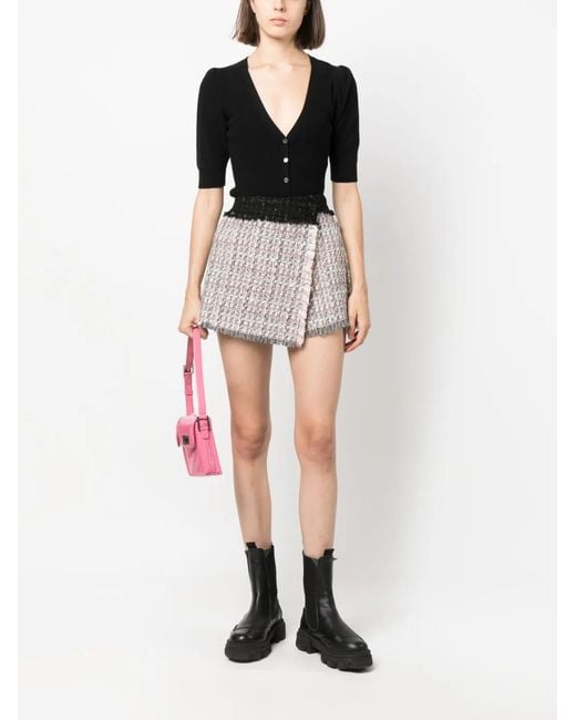 MSGM Gray Wrap-Front Tweed Skorts