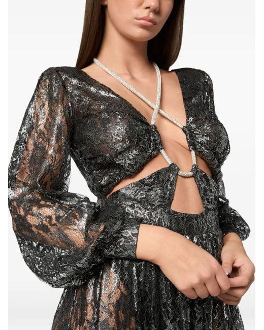 Philipp Plein Black Crystal Lace Long Dress