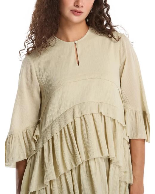 AllSaints Natural Cavarly Ruffled Asymmetric Dress