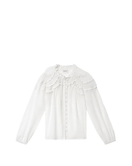 Isabel Marant White Christa Blouse With Shoulder Ruffles