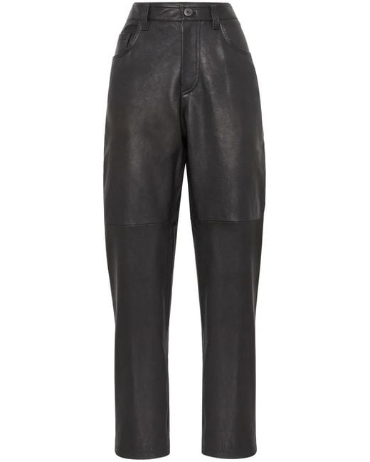 Brunello Cucinelli Gray Leather Trousers