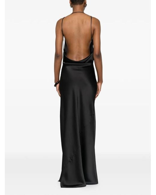 ANDAMANE Black Robe Longue Drapée À Col Bénitier Vera