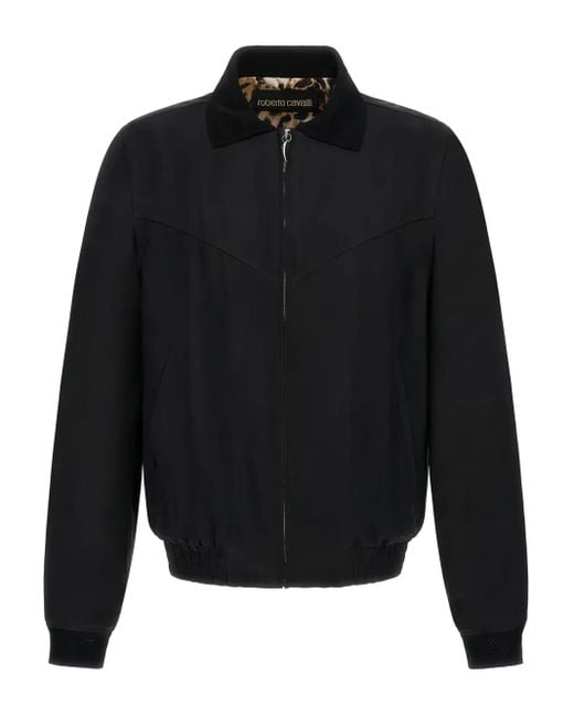 Bomber Con Colletto A Coste di Roberto Cavalli in Black da Uomo