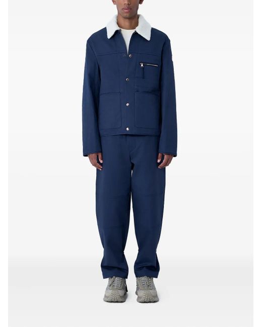 Moncler Blue Logo-Patch Shearling-Collar Jacket for men