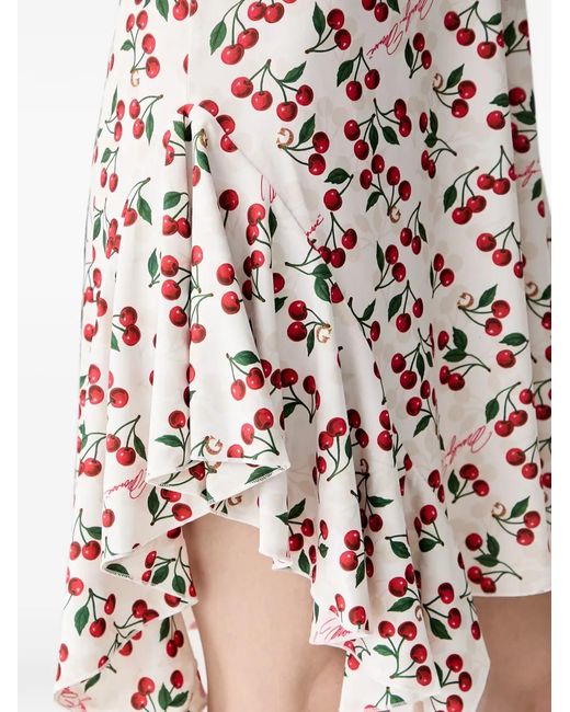 Guess White Cherry-Print Handkerchief-Hem Mini Dress