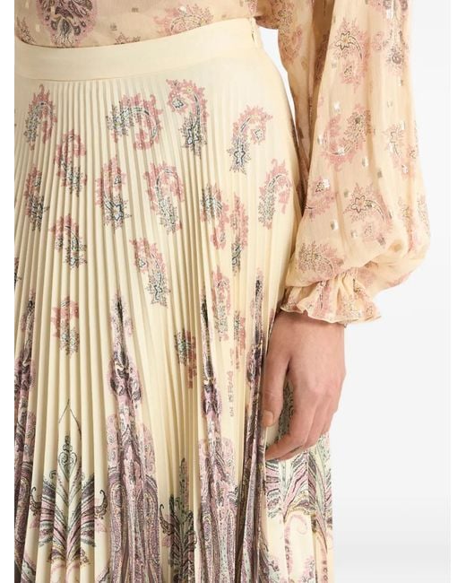Etro White Placed Print Pleated Maxi Skirt