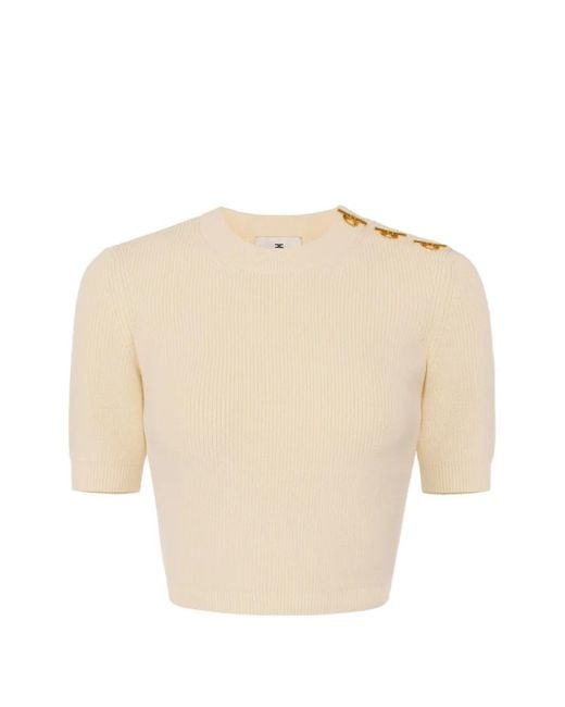 Elisabetta Franchi Natural Ribbed-Knit T-Shirt