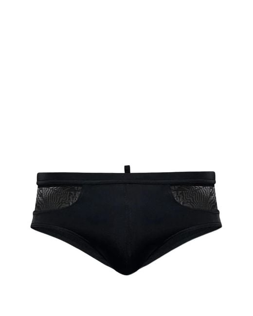 DSquared² Black Mesh Panel Swim Briefs for men