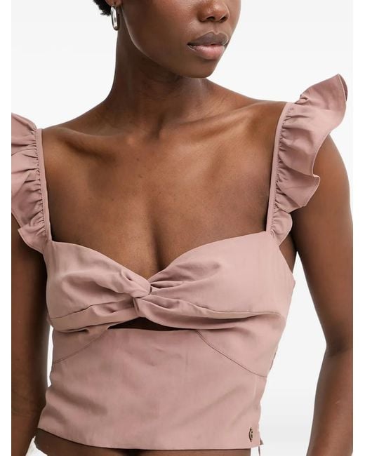 Guess Pink Rossana Ruffled Cropped Blouse