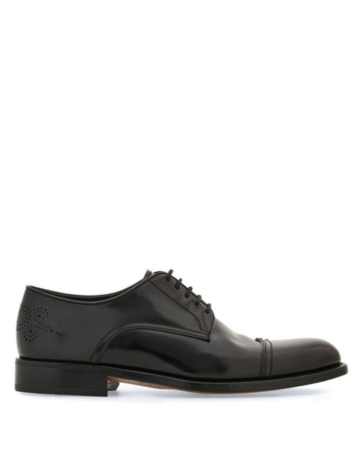 Ferragamo Black Perforated Leather Derby Shoes for men