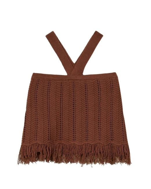Twinset Brown Knit Top With Fringes