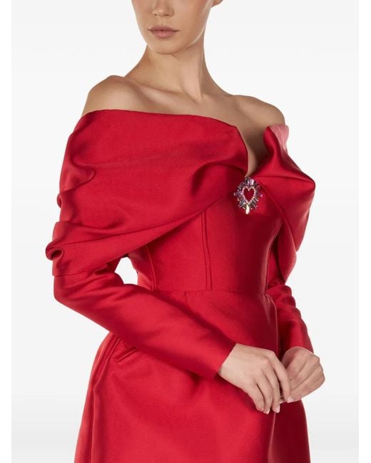 ARAFTU Red Off-Shoulder Embellished Mini Dress