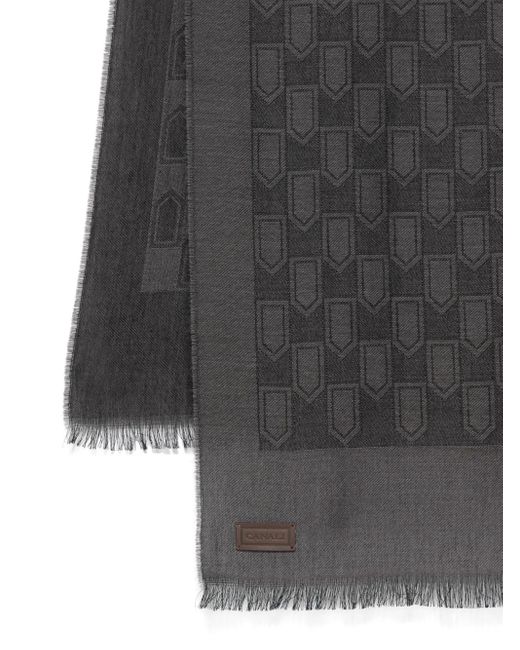 Canali Gray Shield-Pattern Fringed Scarf for men