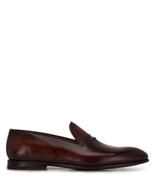 Bontoni Brown Perforated Leather Loafers for men