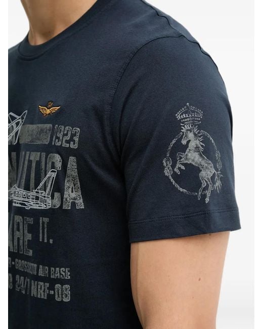 Aeronautica Militare Blue Graphic-Print T-Shirt for men