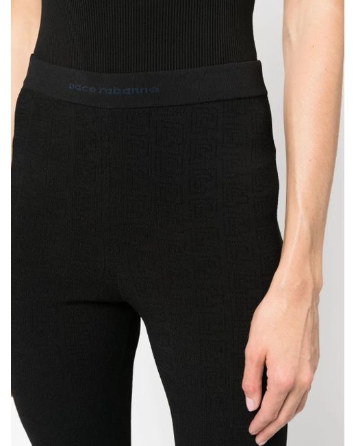 Rabanne Black Logo-Waistband Leggings