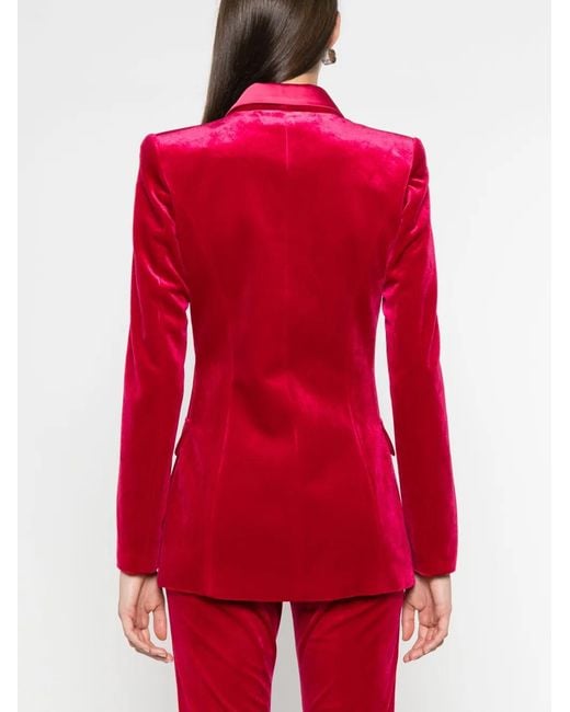 Nissa Red Double-Breasted Velvet Blazer