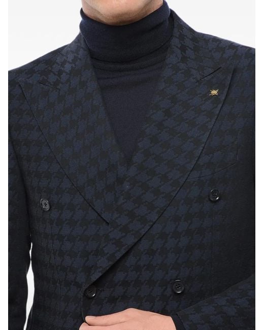 Corneliani Blue Houndstooth Double-Breasted Blazer for men