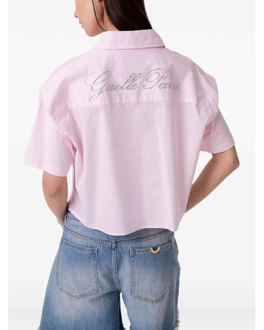 Gaelle Paris Purple Crystal-Embellished Cropped Shirt