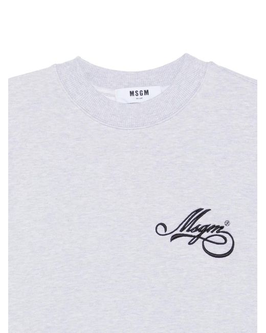 MSGM White Relaxed Fit Cotton Sweatshirt With Script Logo Detail
