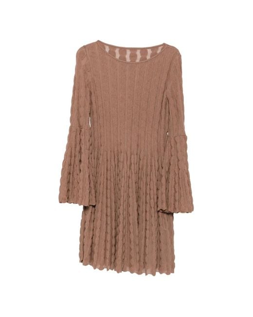 Antonino Valenti Brown Textured Bell-Sleeve Mini Dress