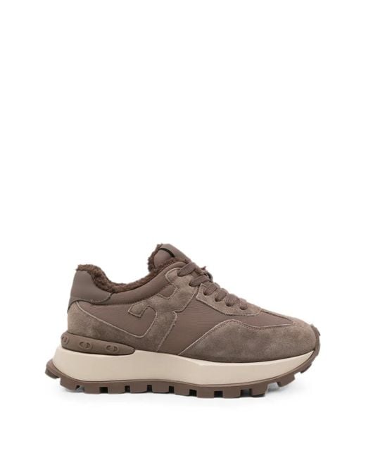 SERGIO MORETTI FIRENZE Brown Shearling-Lined Panelled Sneakers