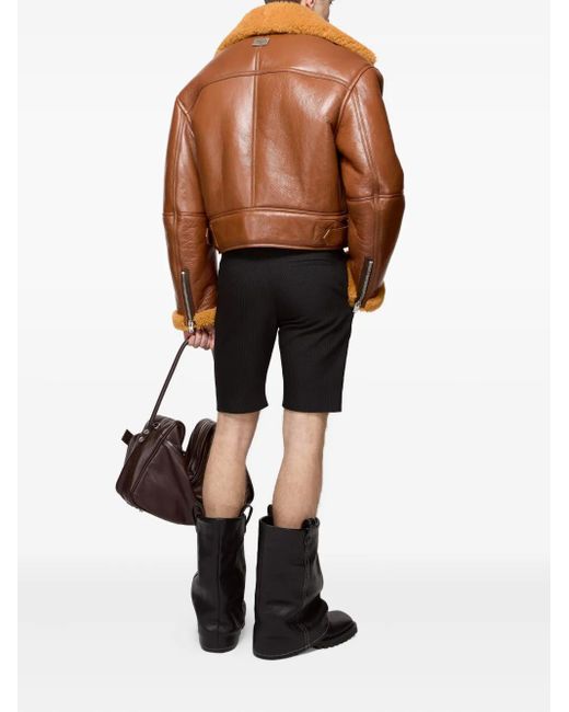 Acne Brown Shearling-Collar Leather Jacket for men